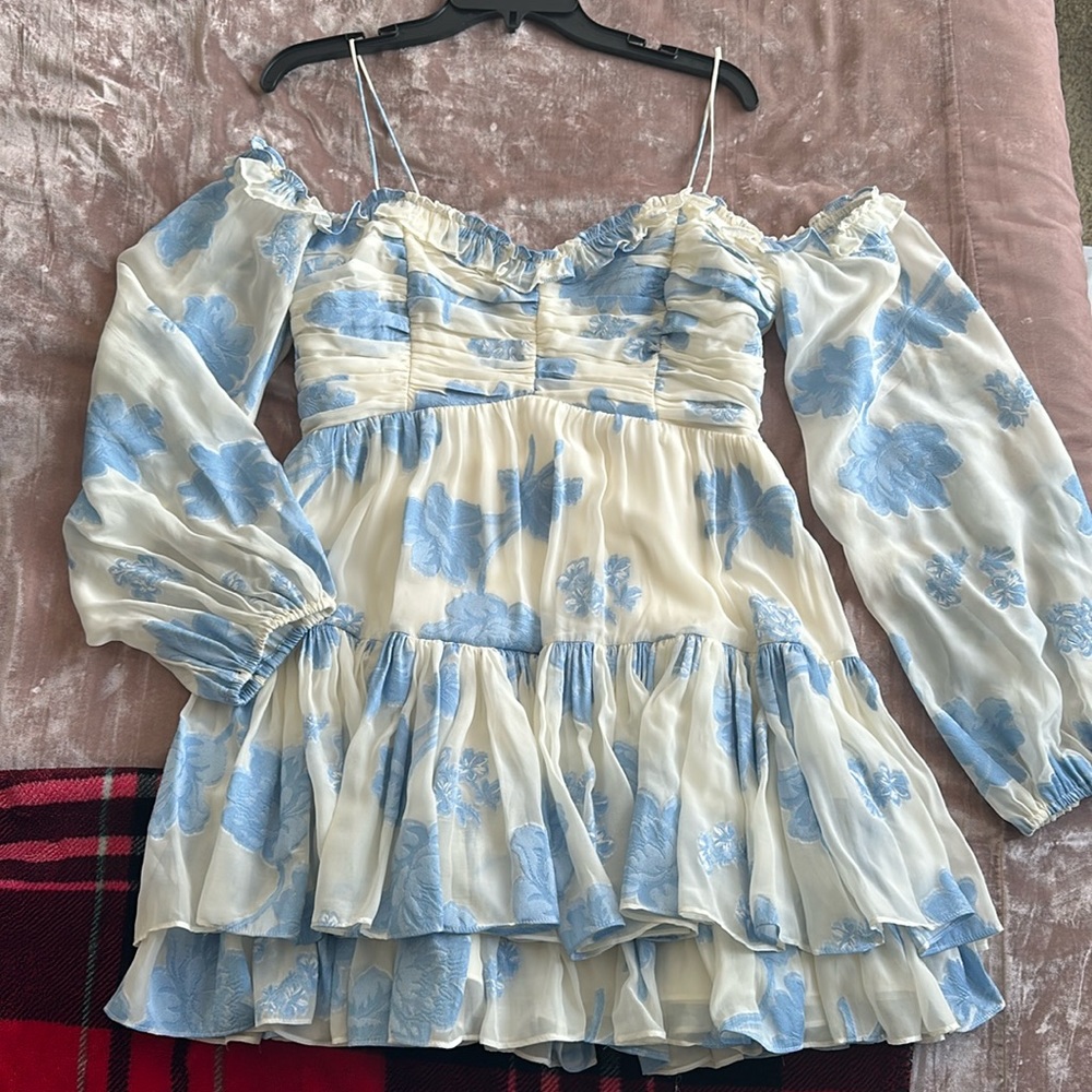 LoveShackFancy Zennia Off-Shoulder Silk Mini Dress - Large